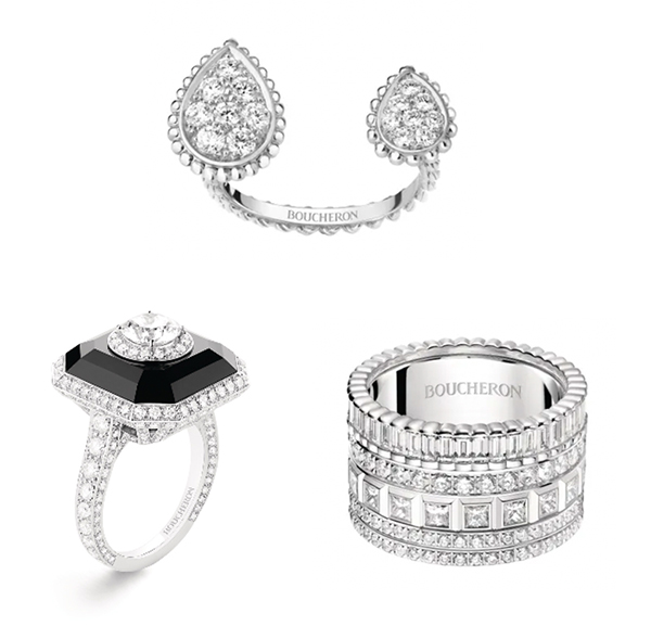 Boucheron high jewelry rings with diamonds and onyx