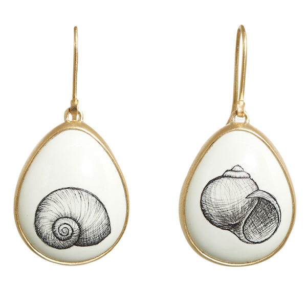 Hannah Blount snail scrimshaw earrings