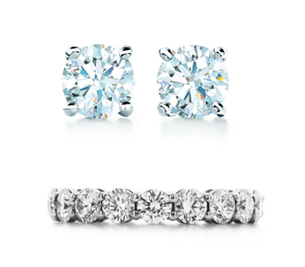 Tiffany platinum diamond studs and band