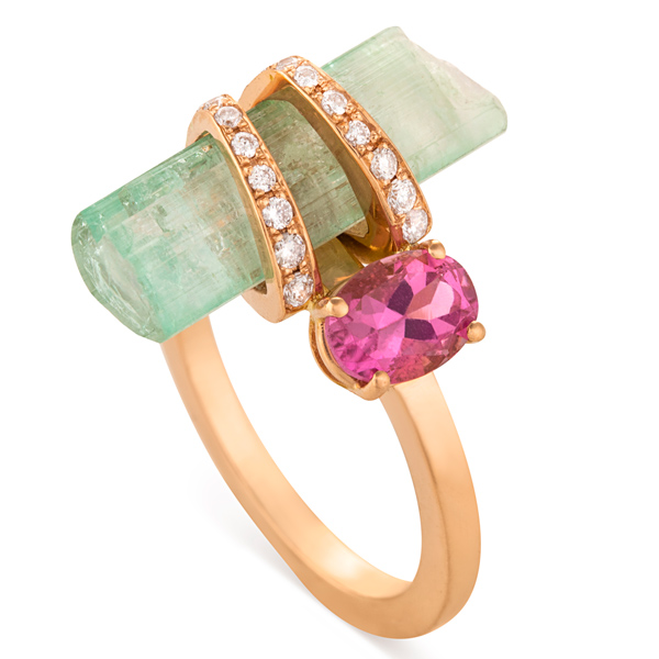 Clara Chehab green pink tourmaline ring