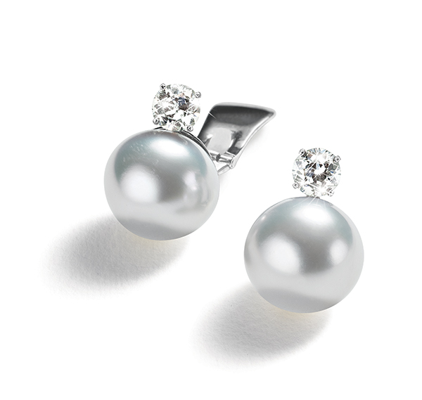 Belperron Bouton pearl diamond earclips