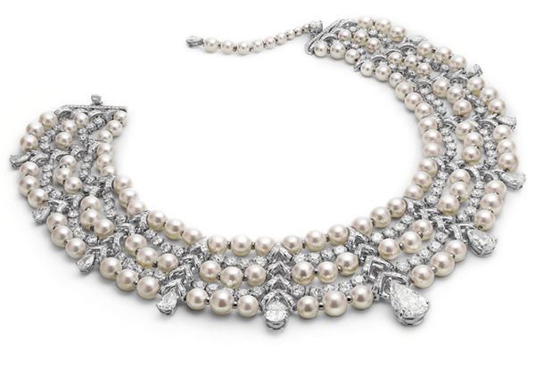 Bulgari high jewelry pearl diamond multistrand necklace