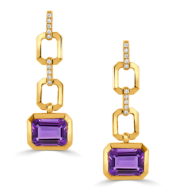 Doves gold amethyst drop earrings