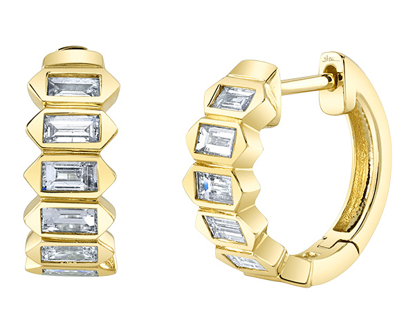 Shy Creation baguette diamond yellow gold hoops