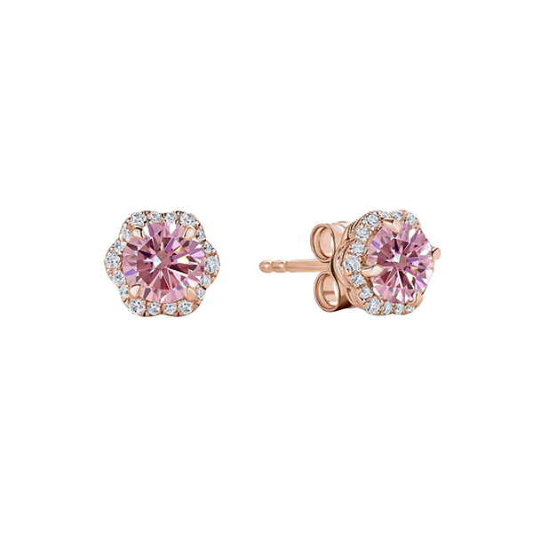 Milgrain Pink Moissanite Stud