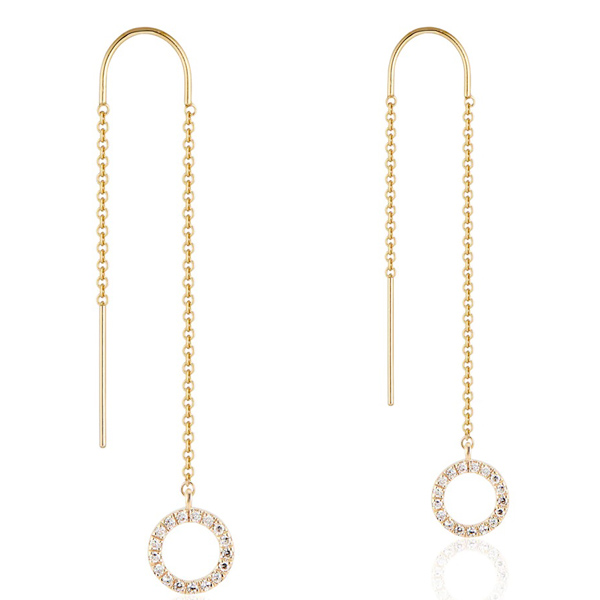 Diamond Bar Threader Earrings in White Gold | KLENOTA