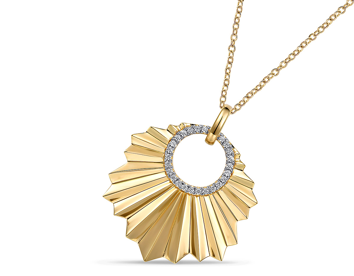 Best Necklace Gabriel yellow gold diamond cut texture leaf