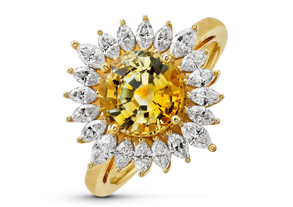 Best Wedding Parle montana sapphire sunflower ring