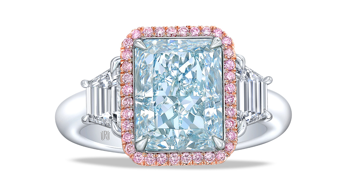 Colored Diamond Jewelry Rahaminov greenish blue radiant cut diamond ring