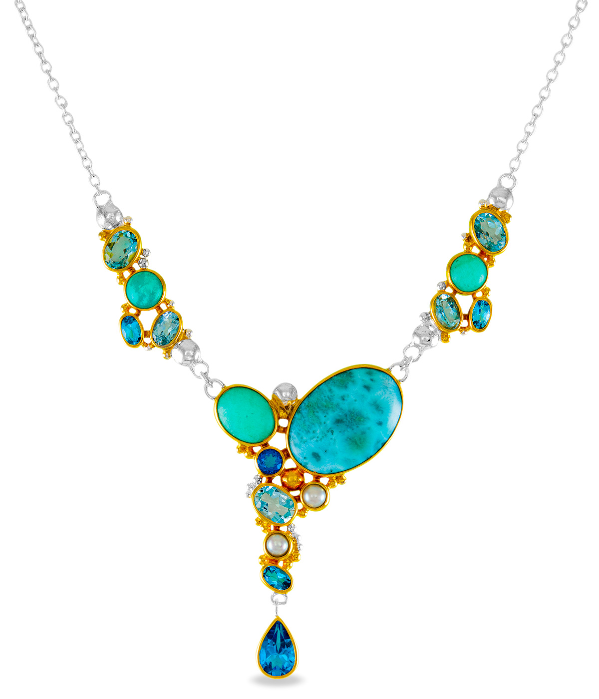 Colored Stone Jewelry Michou Jewelry shades of blue larimar blue topaz necklace