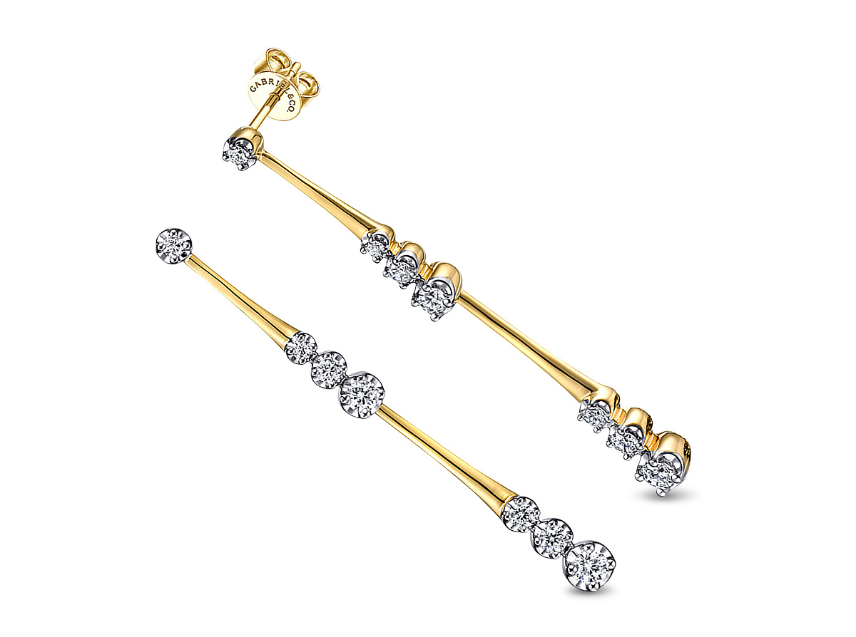 Diamond Jewelry Gabriel linear station diamond yellow gold earrings