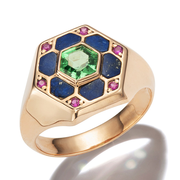 Jolly Bijou pod signet inlay ring