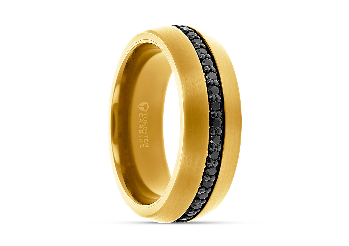 Mens Jewelry Thorsten black sapphire gold plated tungsten carbide intrepid ring
