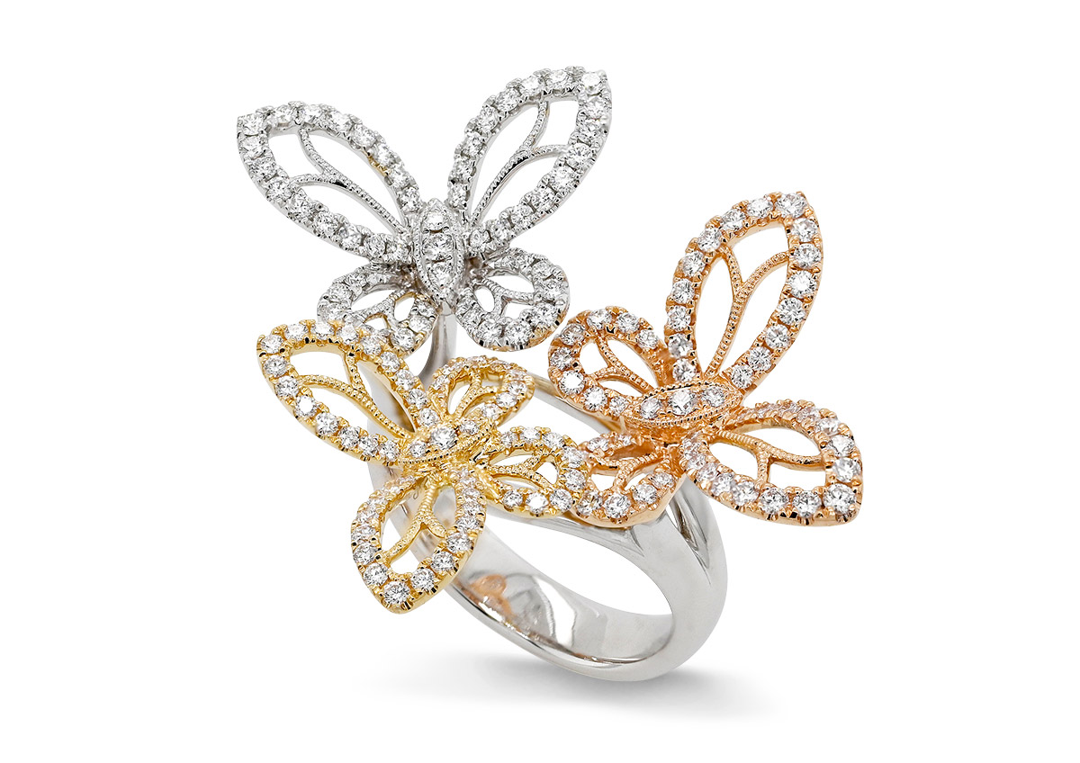 Mixed Metal Jewelry Jyes butterfly tricolor gold ring