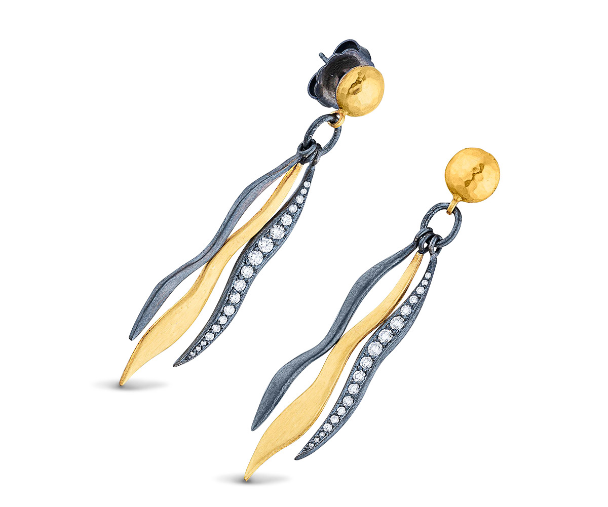 Mixed Metal Jewelry Lika Behar diamonds 24k gold oxidized silver earrings