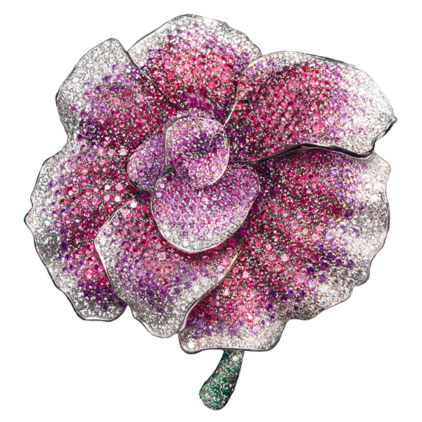 Palmierio Begonia diamond ruby pink stone brooch