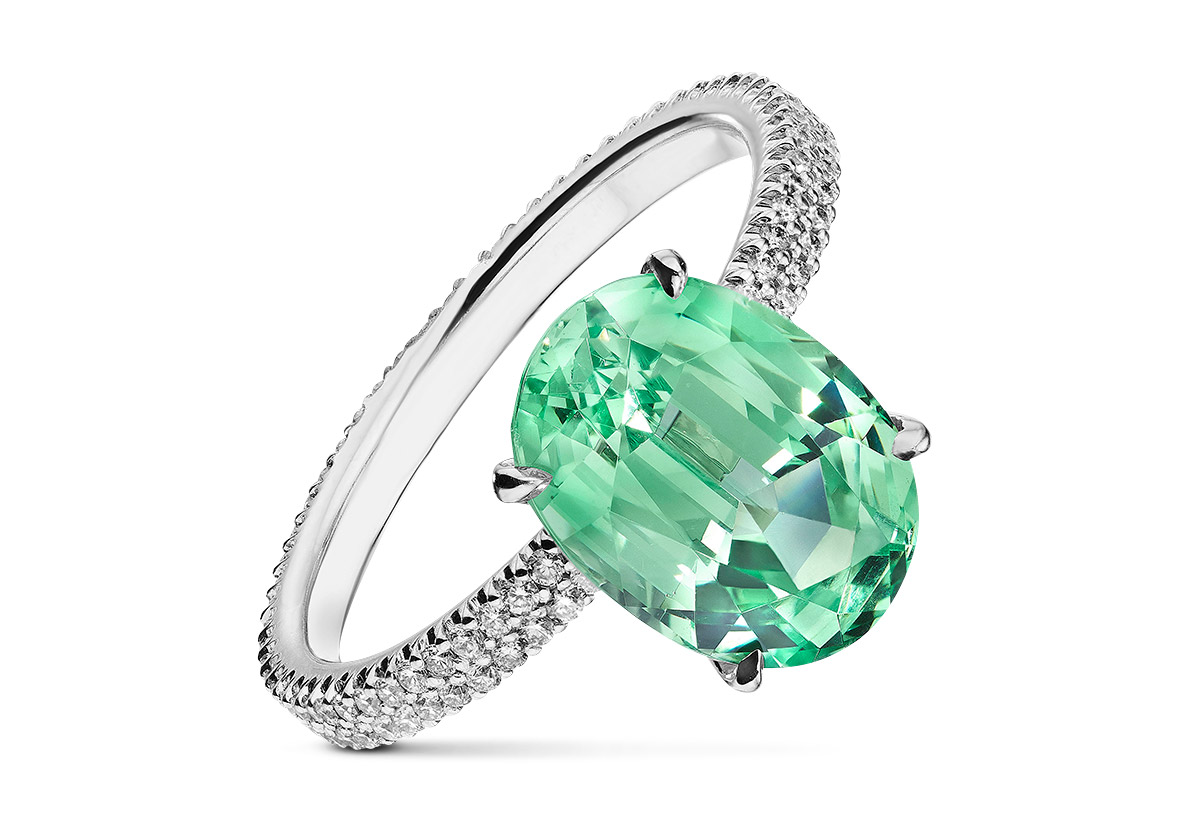 Platinum Jewelry Marisa Perry double row mint garnet diamond robin ring