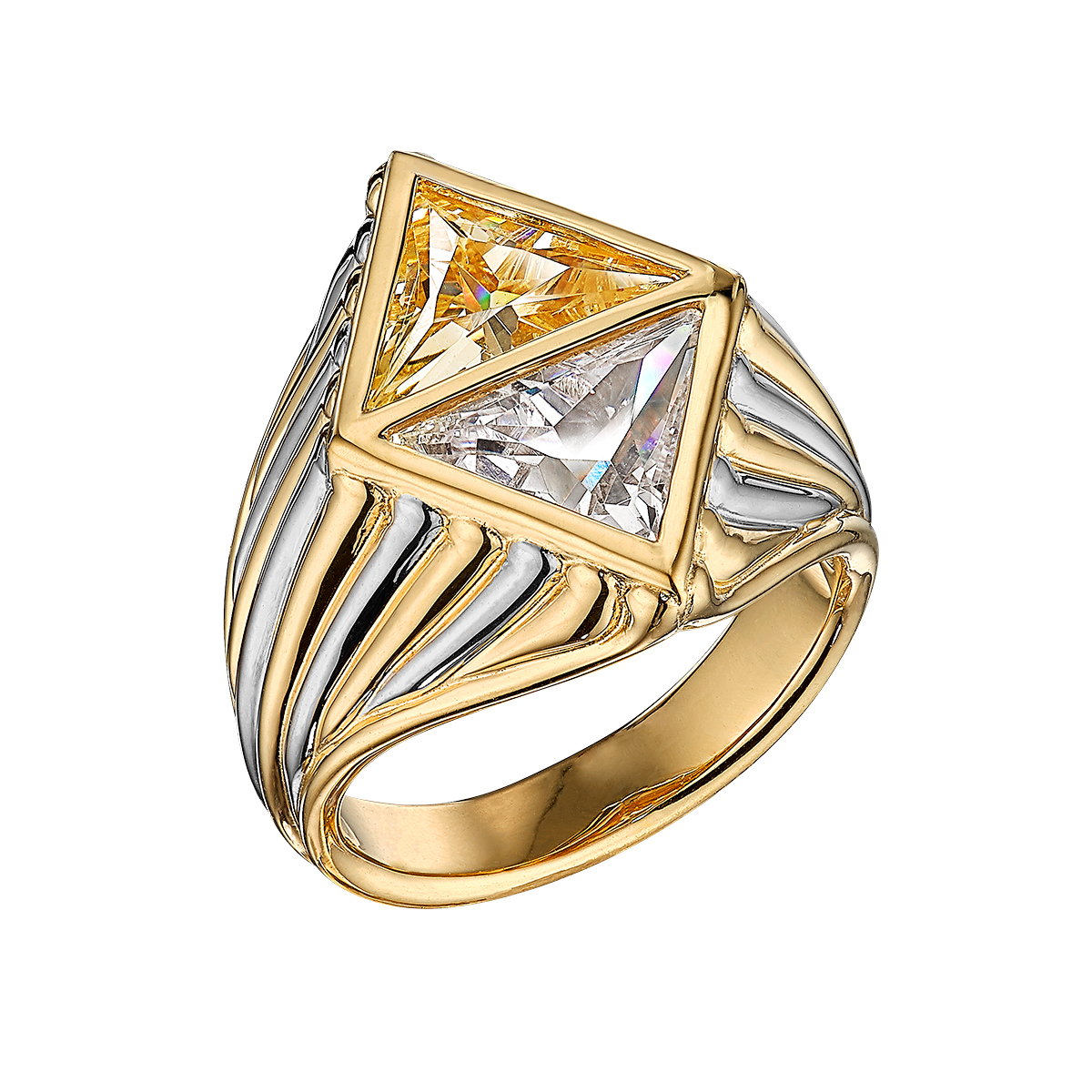 Anabela Chan trillion cut simulated canary white dimaond ring