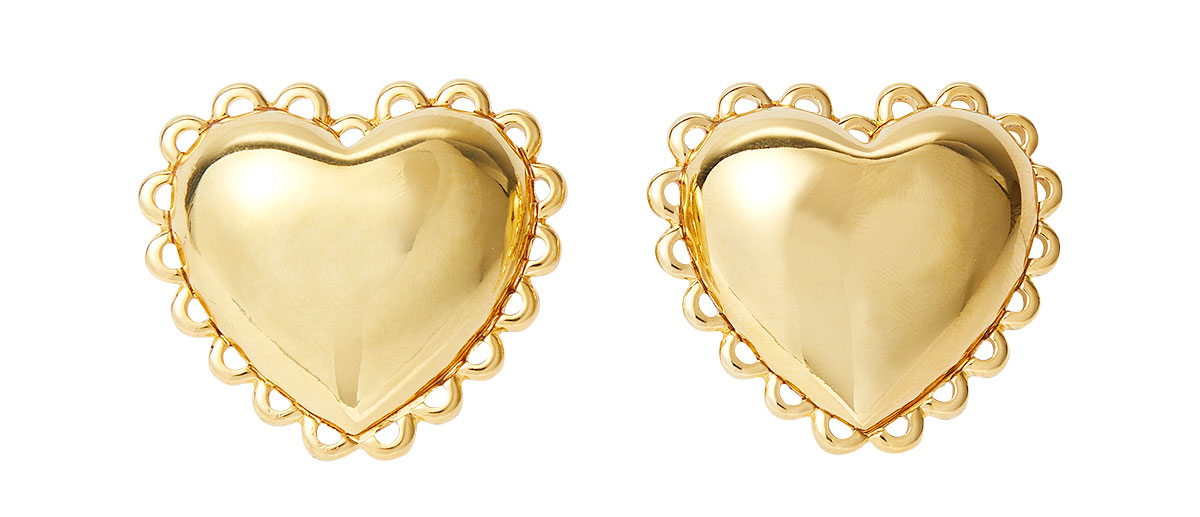 Lele Sadoughi gold lace heart button earrings