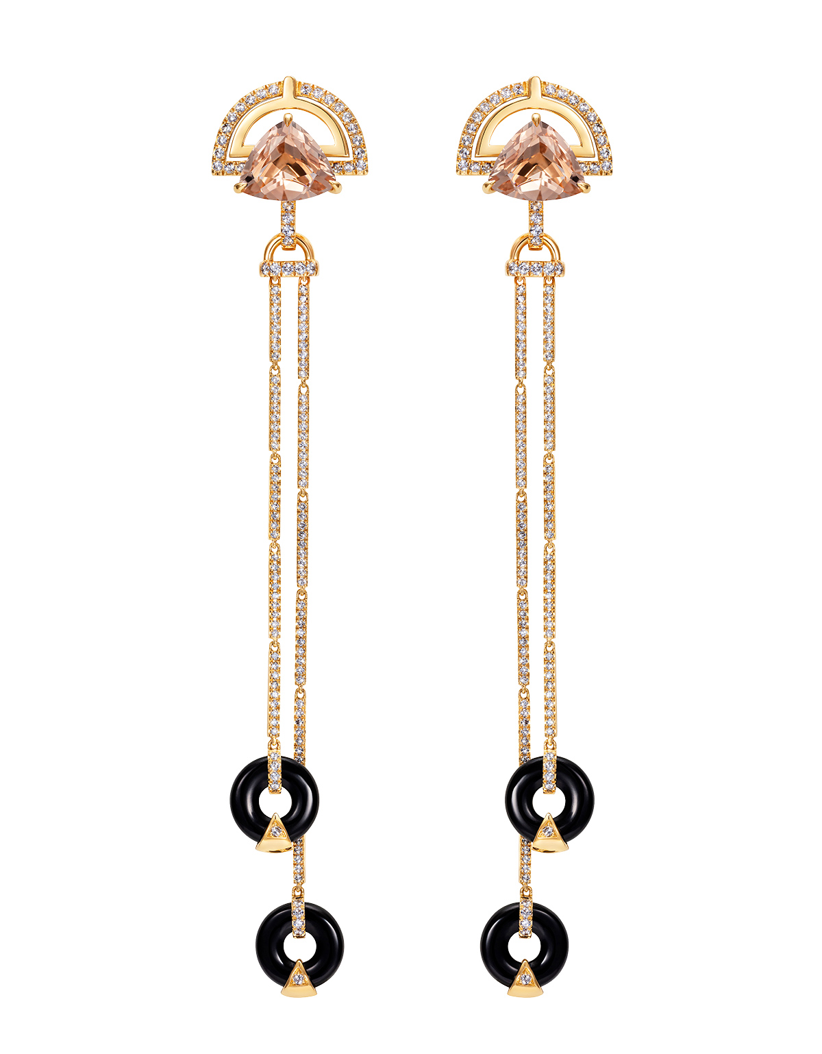 Matturi Whispers of Merce Nile diamond morganite onyx earrings