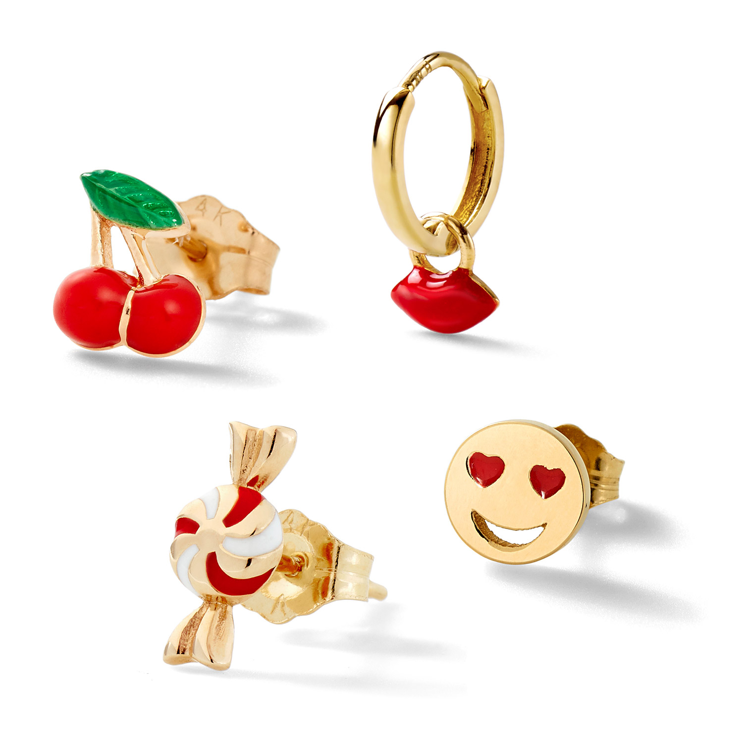 Alison Lou red enamel gold stud earrings