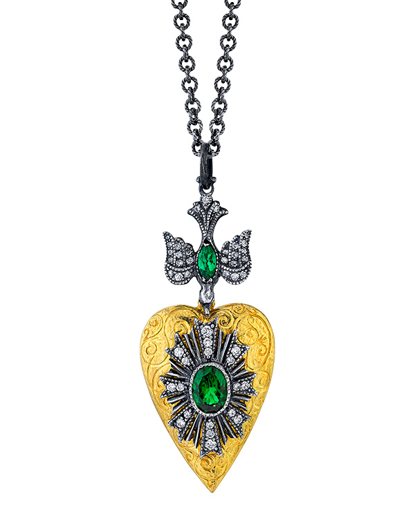 Arman Sarkisyan tsavorite and diamond heart locket