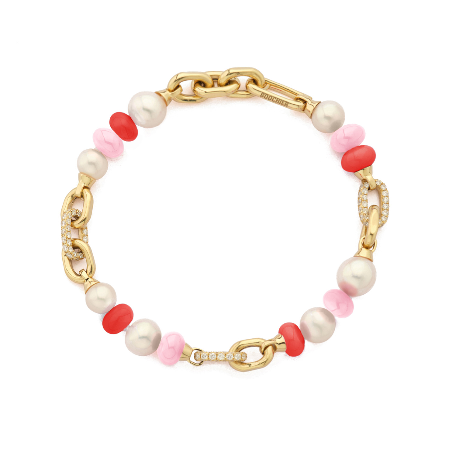 Boochier B Boy Light Pink Red Diamond B Boy Chain Bracelet