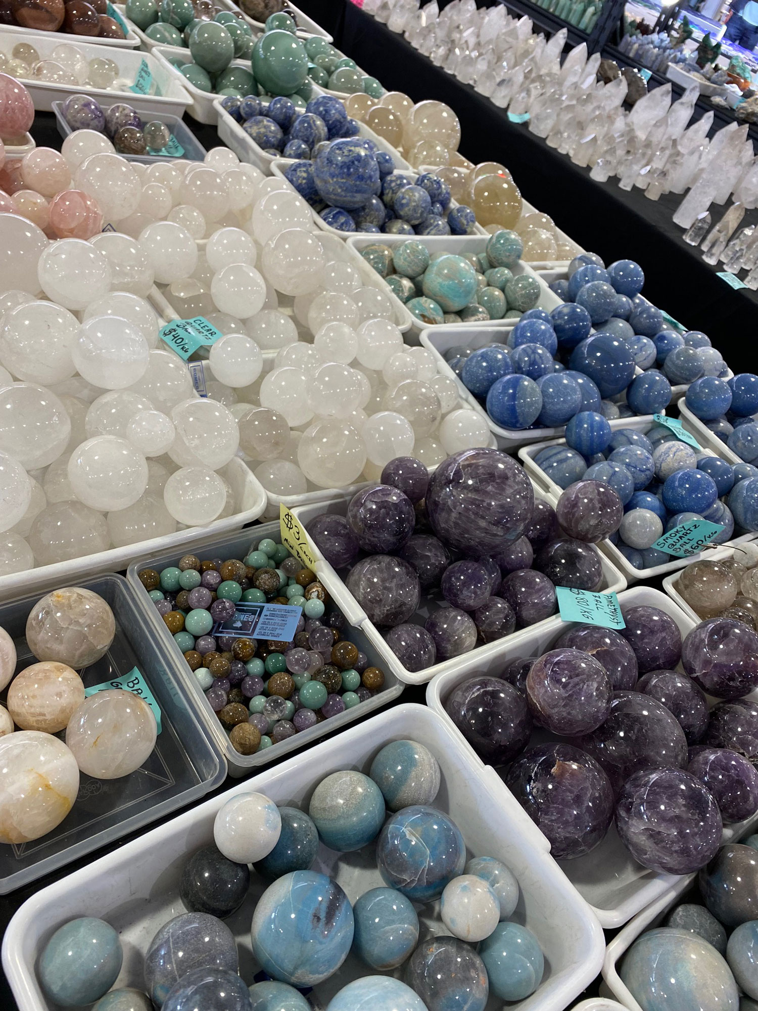 trays of gems at Tucson tent show