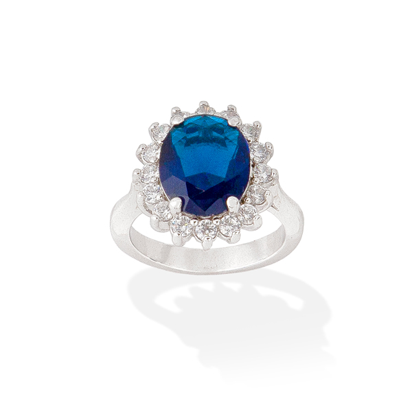Princess Diana Inspired Blue Sapphire & Natural Diamond Halo Ring in 14K  White Gold - Walmart.com