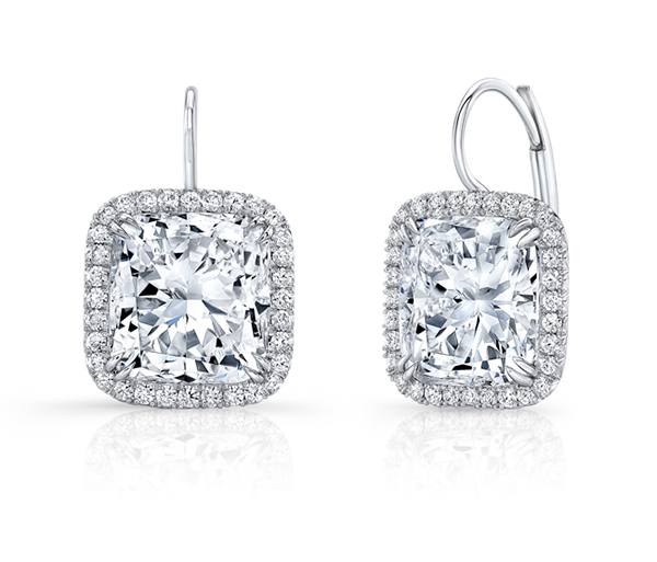 Rahaminov cushion halo diamond earrings