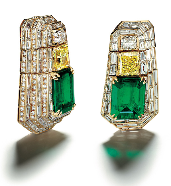 Reza emerald yellow diamond earrings