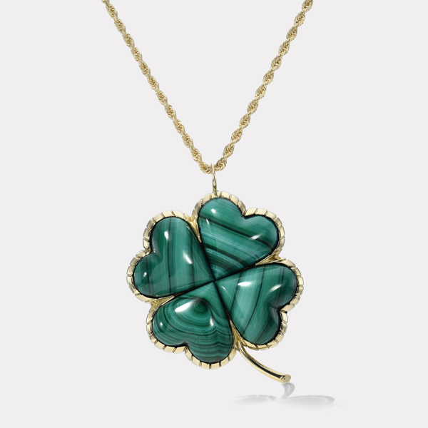 Bloomingdale's Malachite & Diamond Reversible Clover Pendant Necklace in  14K Yellow Gold, 18