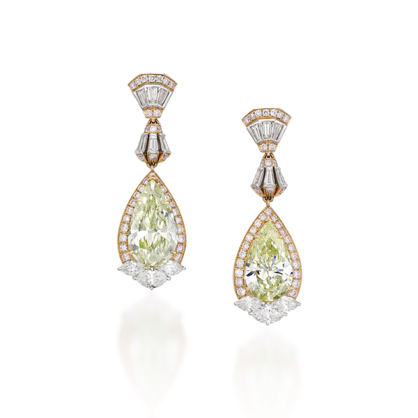 Yellow green diamond earrings