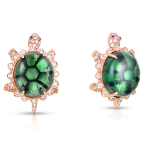Cicada trapiche emerald turtle earrings