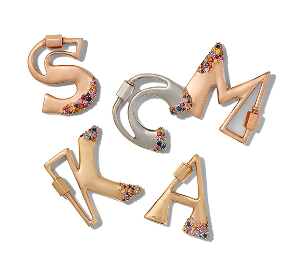 Marla Aaron small mixed sapphire dipped letter locks