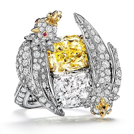 Schlumberger bird on a rock yellow diamond ring