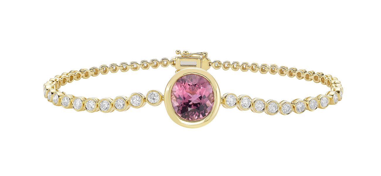 Lionheart bracelet pink tourmaline bezel diamond tennis bracelet