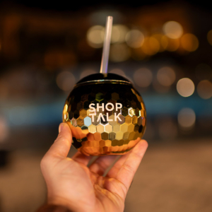 Shoptalk retail show personalized drink in a gold goblet