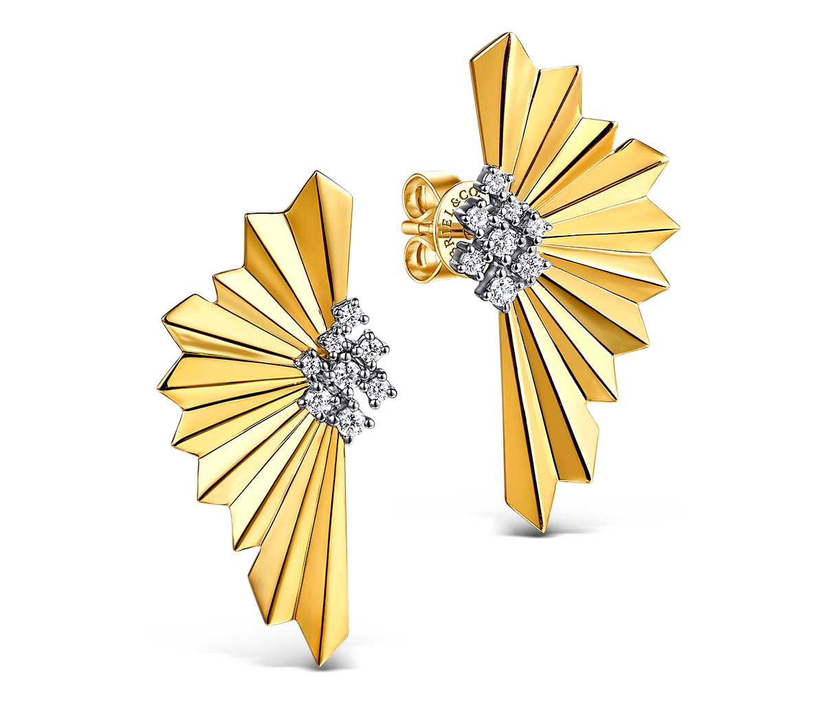 Best Earring Gabriel yellow gold diamond radiant fan earrings