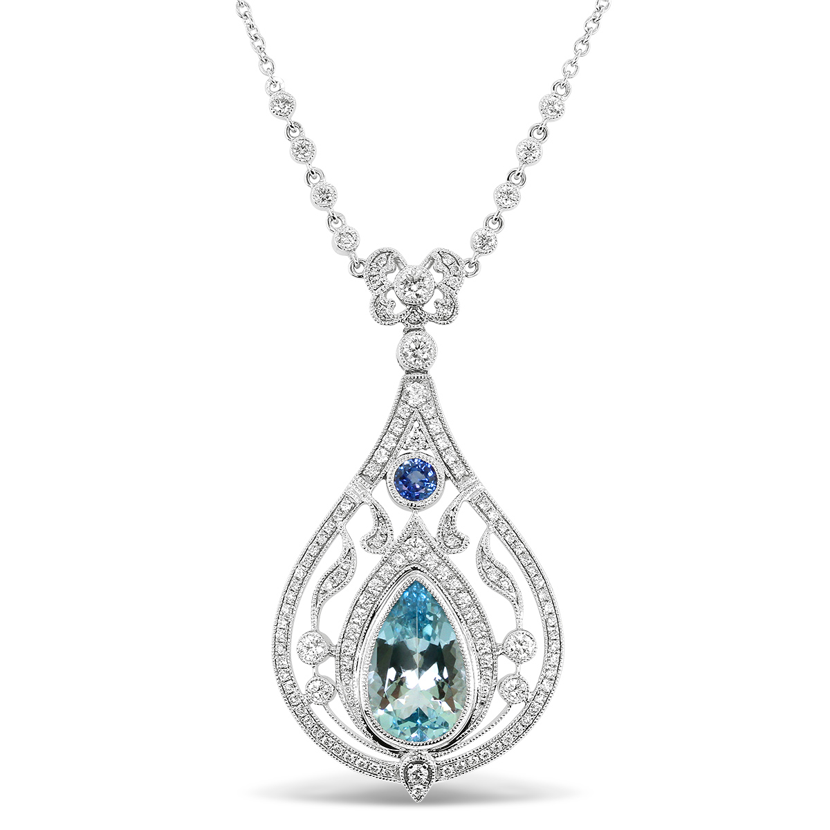 Best Necklace Yael art nouveau inspired aquamarine sapphire diamond necklace
