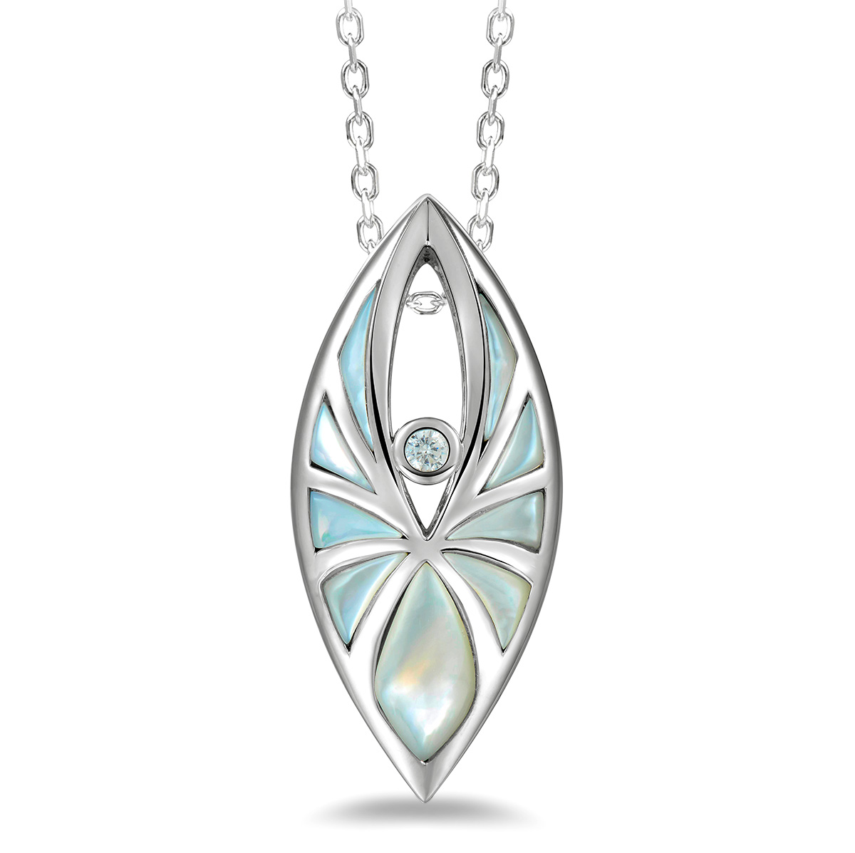Best Price Point Alamea silver mother of pearl lab grown diamond pendant