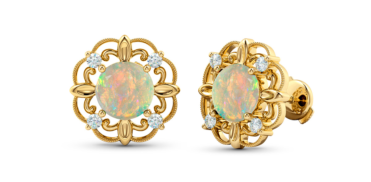 Best Price Point Angara vintage style fleur de lis opal earrings