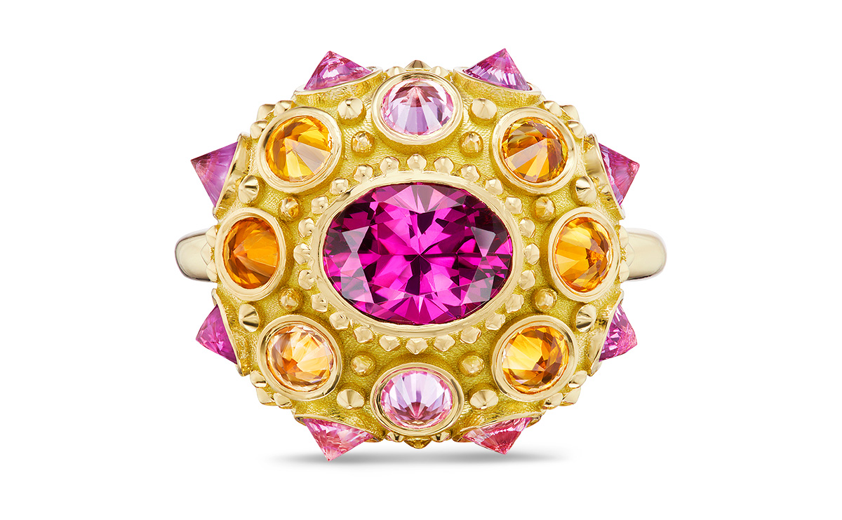 Colored Stone Jewelry Ana Katarina pretty in pink rhodolite garnet pink orange sapphire ring