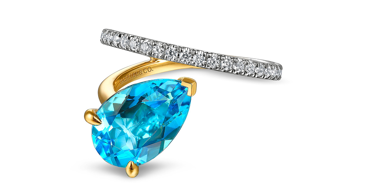 Colored Stone Jewelry Gabriel blue topaz diamond bypass ring