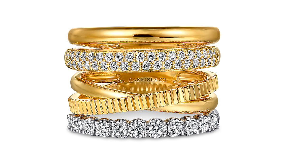 Diamond Jewelry Gabriel stackable ladies white yellow gold diamond ring