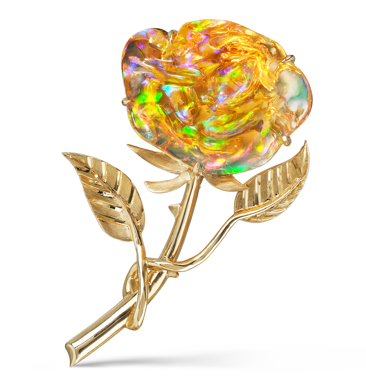 Gender Neutral Parle fire opal carved rose brooch