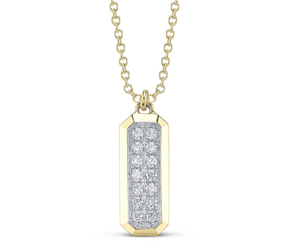 Gender Neutral Shy geo cut diamond gold tag necklace