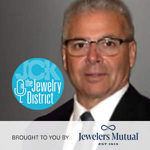 Scott Guginsky of JSA with the Jewelry District podcast and Jewelers Mutual logos