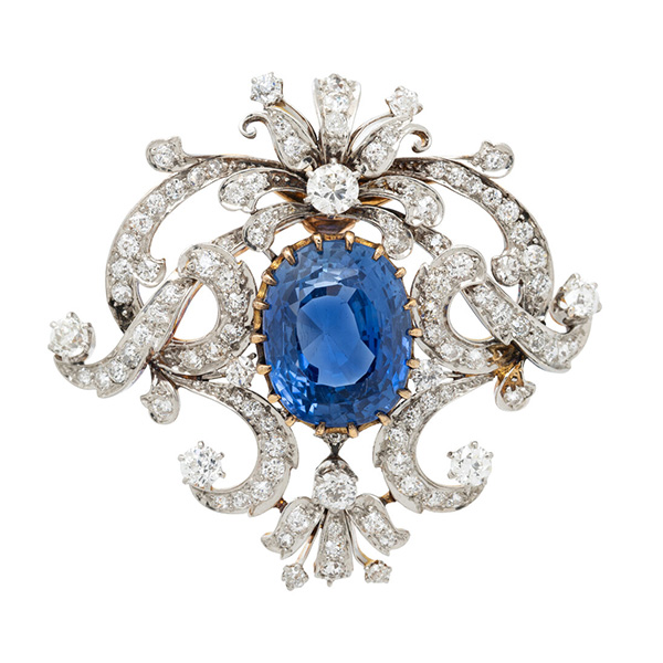 Hindman Edwardian sapphire diamond brooch