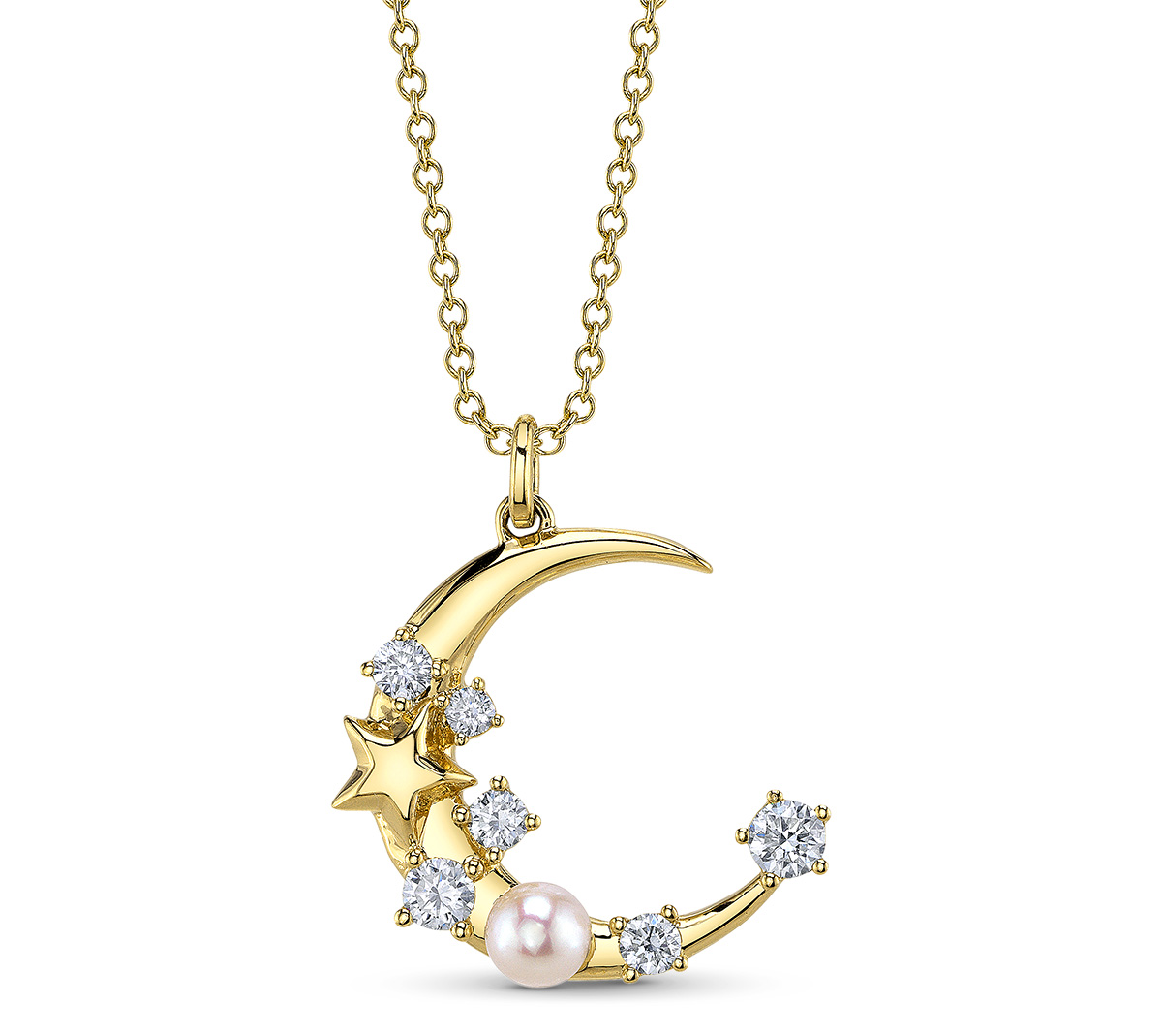 Pearl Jewelry Shy pearl diamond crescent moon pendant